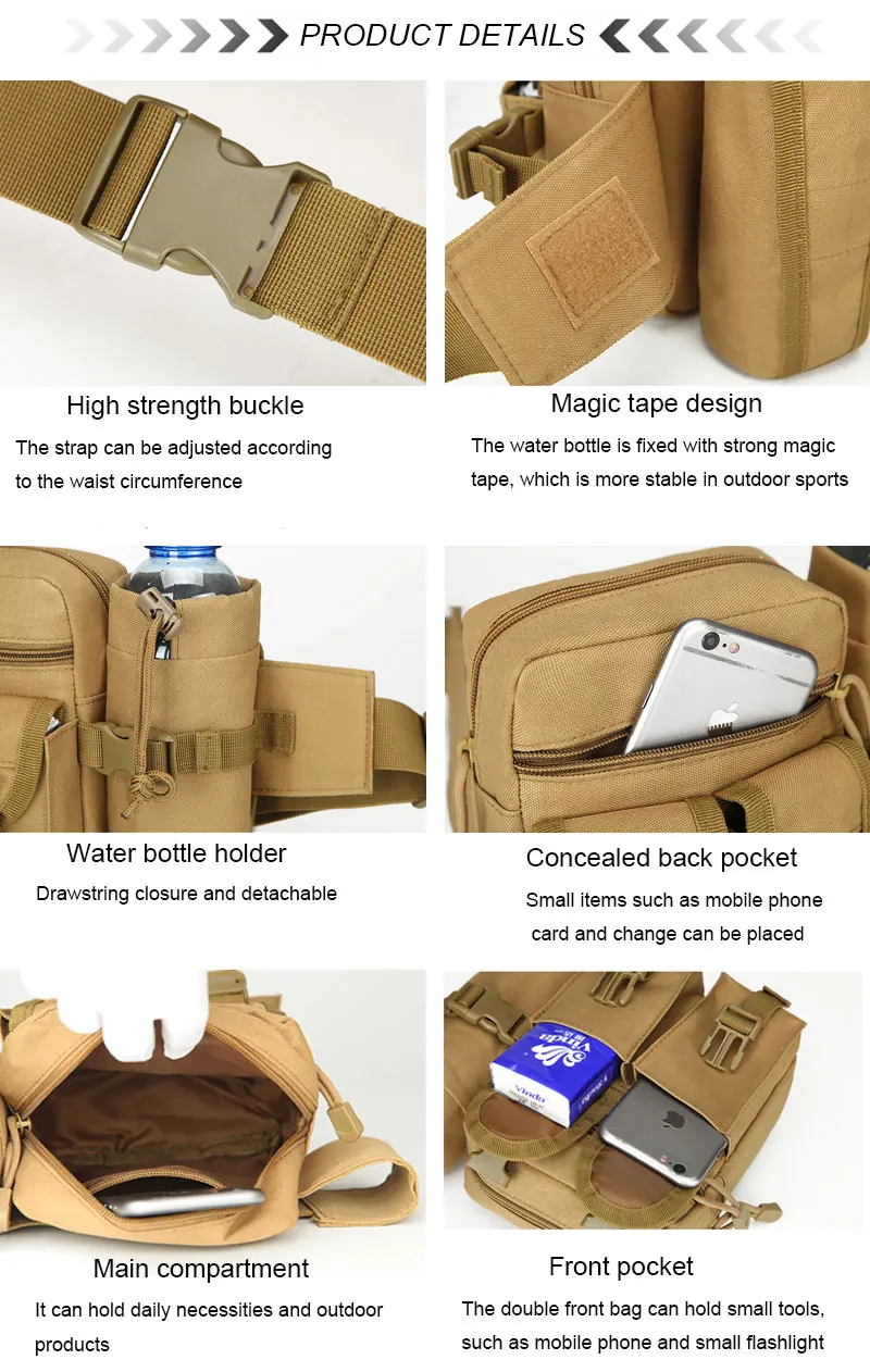 2022 Alibaba Factory Hot Sale Men Fanny Packs Bumbag Hip Belt Pouch Bag Tactical Waist Pack Bag for Hiking Climbing Outdoor