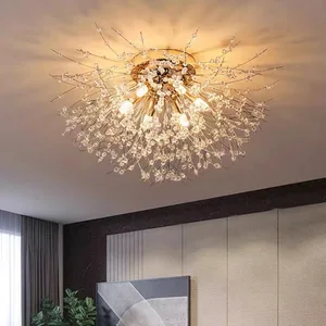 JACKSUN Beautiful Gold Entryway Flower Style Ceiling Light Modern Firework Dandelion Shape Bedroom G9 Crystal Ceiling Lamp