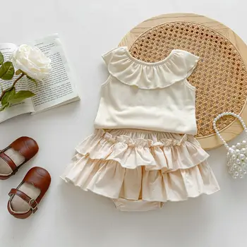 Baby girl sleeveless suit summer thin baby princess split two-piece suit doll shirt large pp Skirt summer