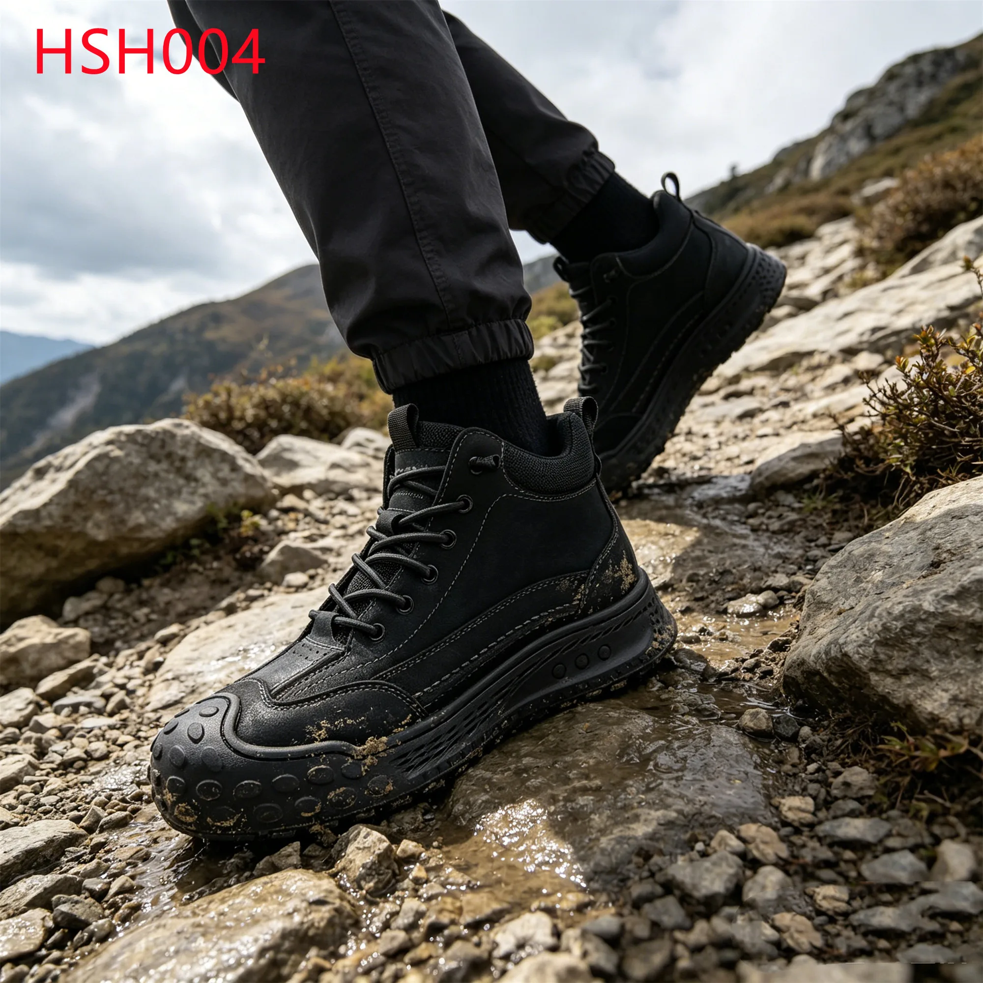 XYM,Rock Pile Area 3 Inch Black/khaki Hua Singh Trainer Shoes Rugged Ground Shockrpoof Stitching Rubber Sole Hiking Boots HSH004