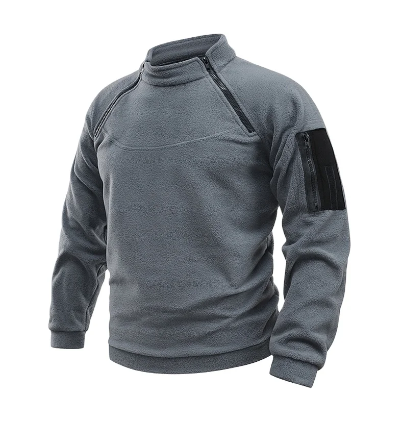 Fleece-lined double-zip pullover sweater, warm winter men's outdoor casual top