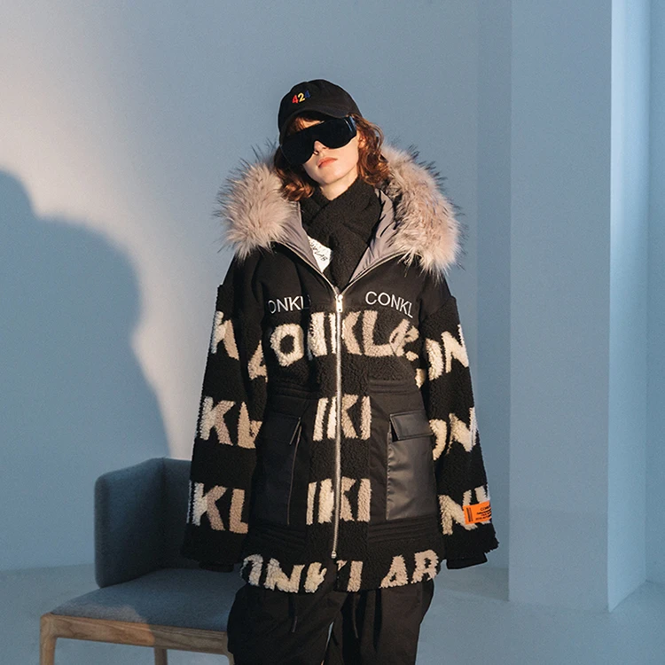 CONKLAB Thick Customize Womens Long Section Winter Lamb Fur Jackets Warm Original Brand Street Jackets