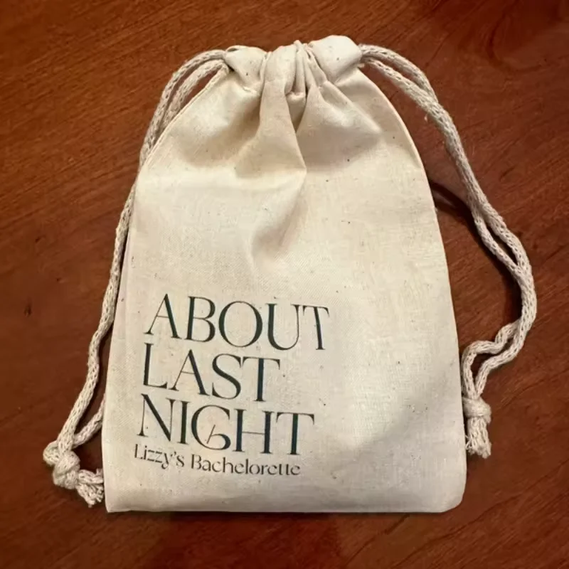 Personalize Customized logo Recycled Natural Canvas Cotton Drawstring Bag Pouch Small Muslin White Cloth Double String Bag details