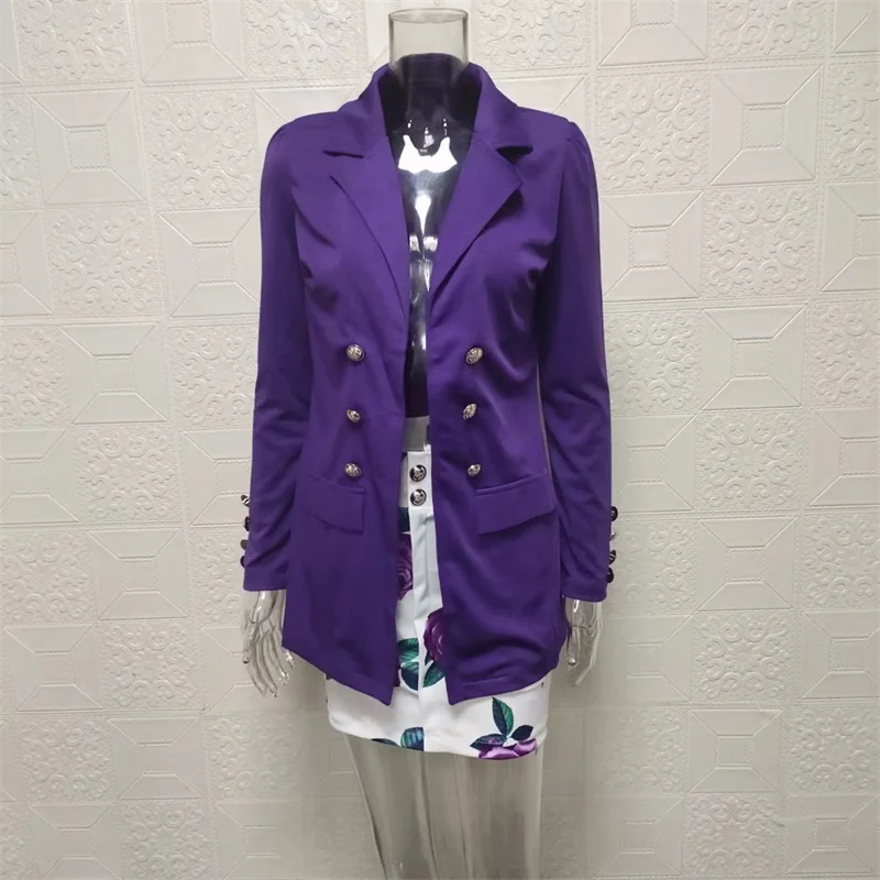 New Elegant Puff Sleeve Solid Blazer Skit Set Custom Vintage Two Piece ...