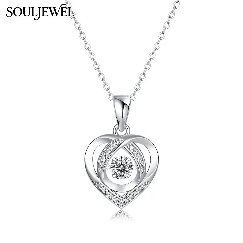 Hollow Heart Moissanite Pendant Necklace - 925 Silver