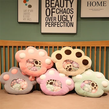 Cute Plush Cat Paws Snack Pillow With 5 Small Cat Paws Stuffed Animal Pillow for Kids Girl Friends Snack Throw Pillow