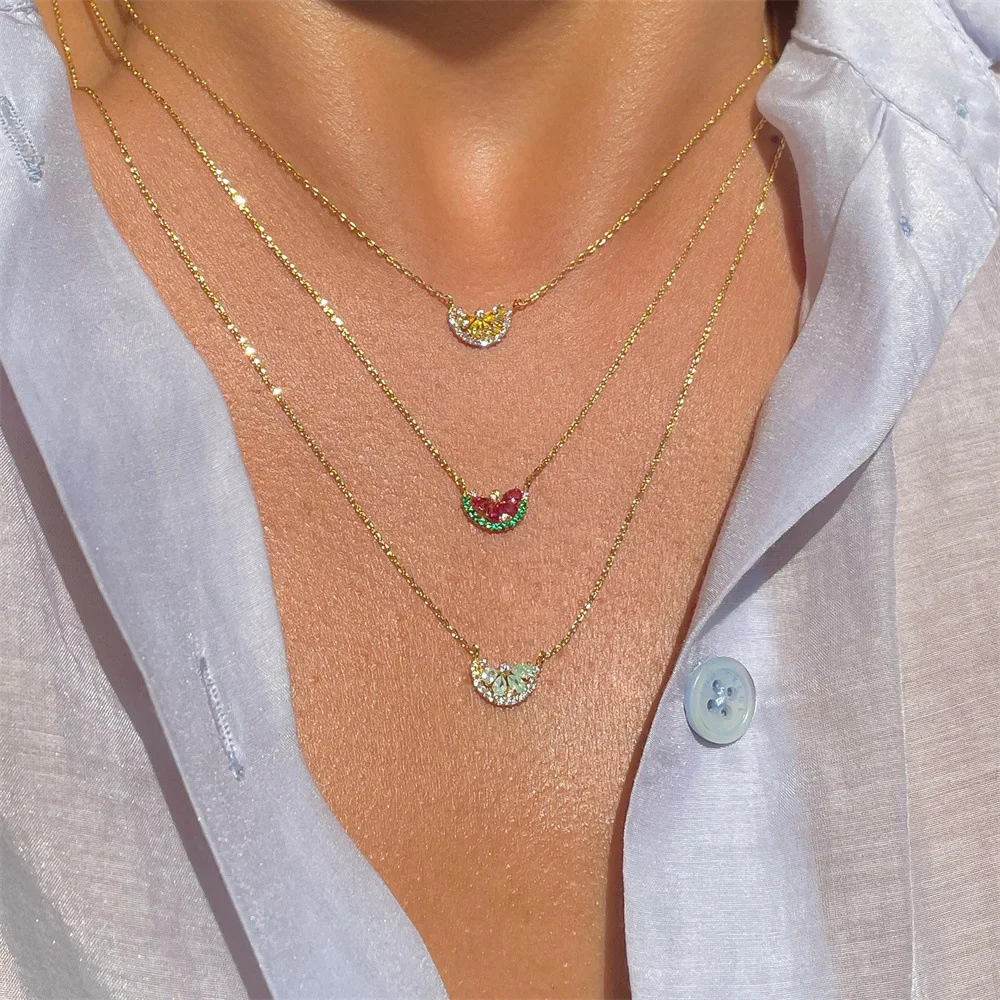 Colorful Fresh Fruit Watermelon Necklace Goldplated Color Zircon Lemon