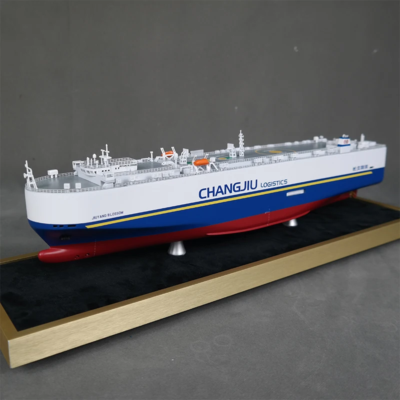 【A】Handmade Roll-Roll Ship Model Customized Miniature Crane Logistics Marine Engineering Gift Custom Made 50cm Ro-Ro Car Ship Model