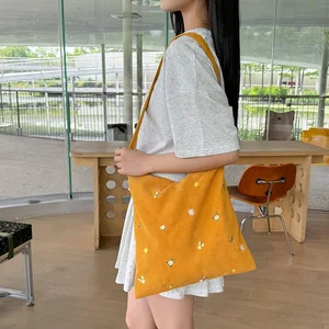 Custom Handmade Corduroy Cotton Fabric Shopping Bag Large Capacity Women's Casual Summer Autumn for Shopping