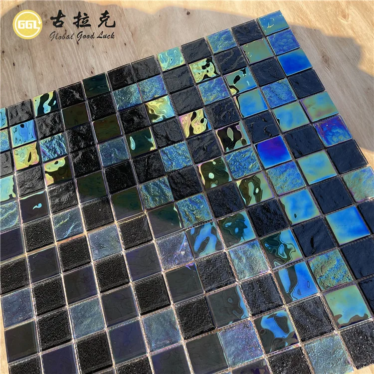 Glass Mosaic Tile Black Mixed Iridescent For Swimming Pool, Shower, Bathroom & Backsplash Tile supplier