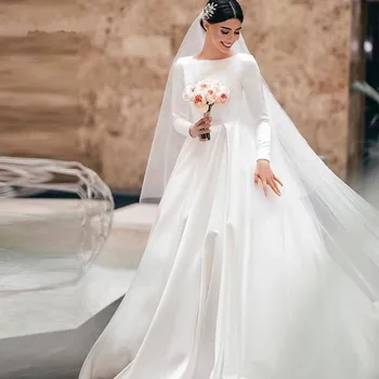 Vestido de noiva Elegant Casual Dresses White A-Line Stain Long Sleeve Princesses Bridal Gowns Wedding Dresses