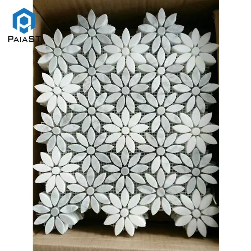 product kitchen backsplash water jet carrara white marble mosaicflower pattern marble mosaic medallion-5
