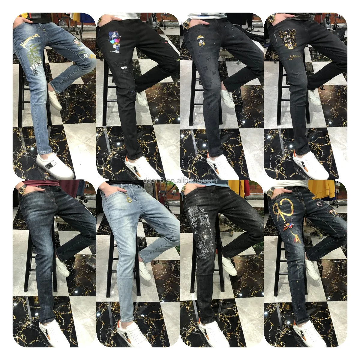 2023 Custom Men's Pocket Jeans Flying Softener Straight Leg Hip Hop