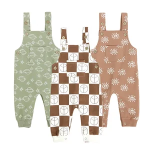 Children Clothes Organic French Terry Versatility Baby Overalls Print Cute Spring Customized Logo Unisex Sleeveless Knitted