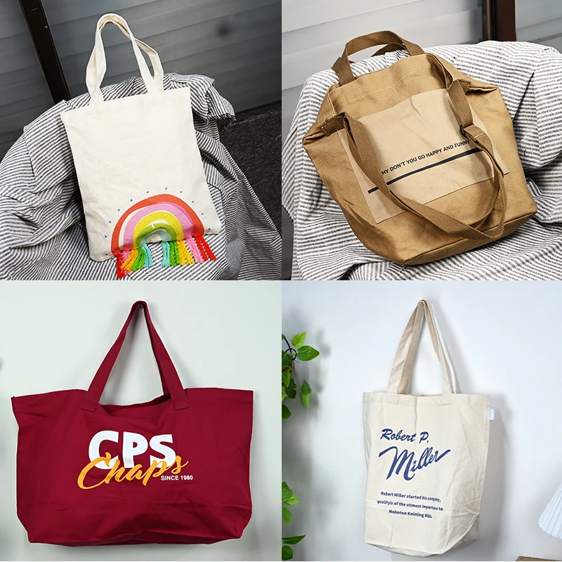 Custom Print Logo Large Capacity Casual Reusable Canvas Shoulder Bag ...