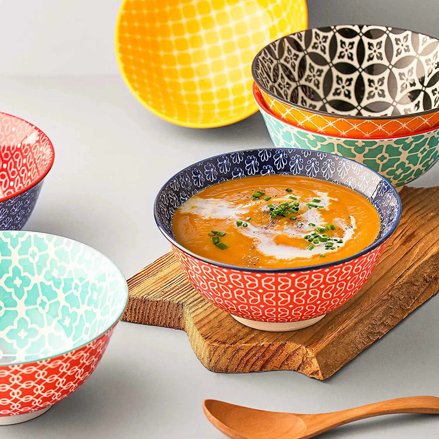 23oz Gift Set Colorful Printed Newly Designed Kitchen Cereal Soup Serving Ceramic Bohemian Bowls Set of 6 factory