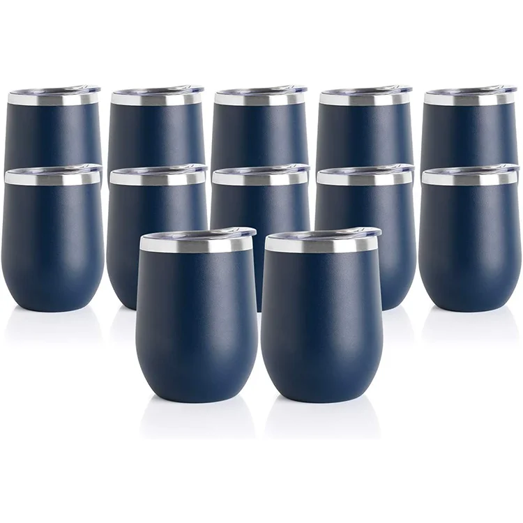 Wholesale 12 Oz Stainless Steel Modern Wine Glass Tumbler Lids Handgrip Double Wall Vacuum Insulated Bulk Sublimation Party Use with Custom Logo