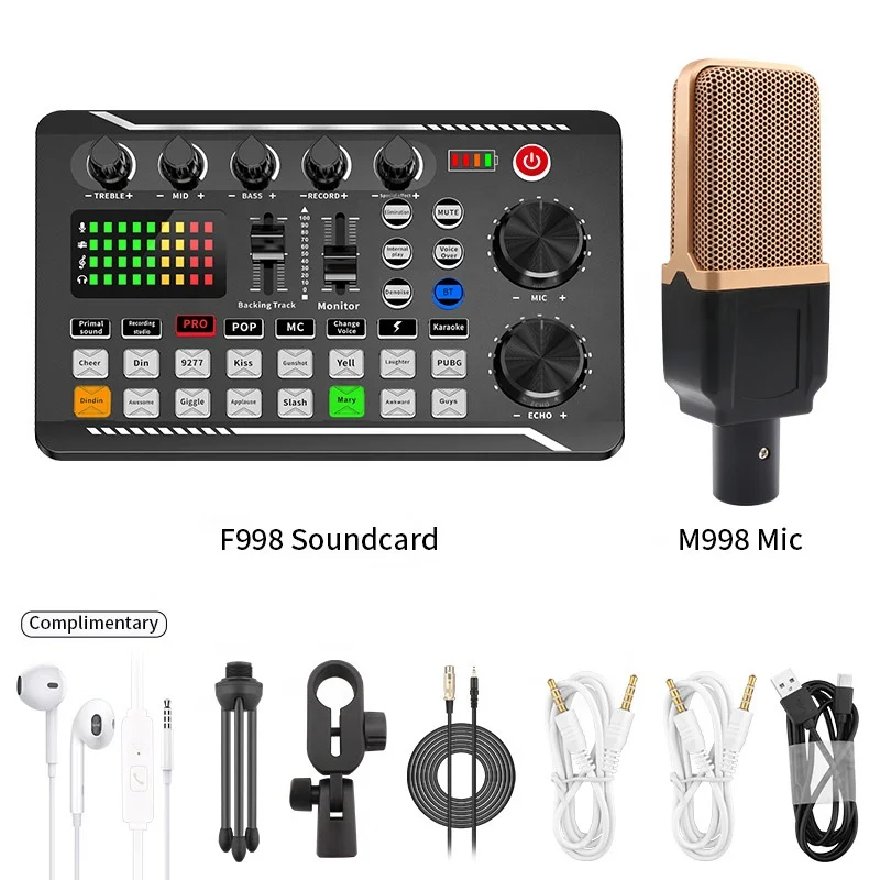 BM800 Portable Microphone Set With V8S Sound Card Professional Live Broadcast and Recording Equipment for Mobile Phones 5V Wired