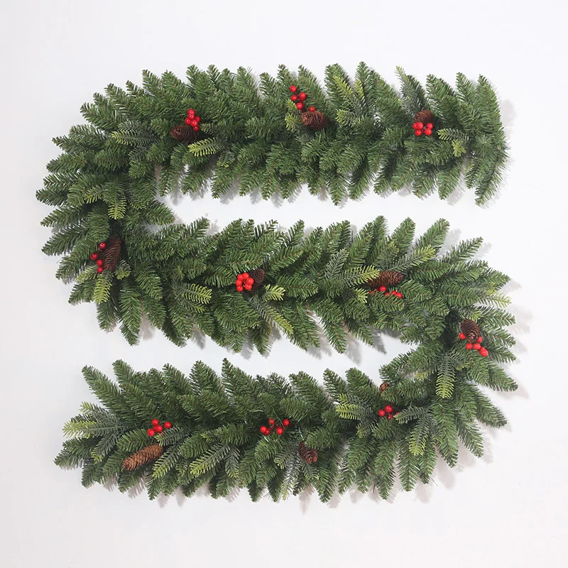 Yiwu Factory Wholesale Modern Christmas Garland 2.7m*30cm PET Pine Needle & PE PVC Mixed with Big Pine Cone Xmas Decorations