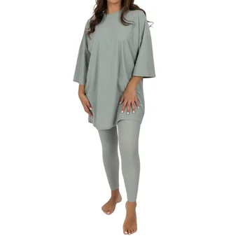 2025 Modest Swimwear Set for Muslim Women Loose Casual Burkini Quick Drying Top Legging Turban Full Coverage Knitting Fabric