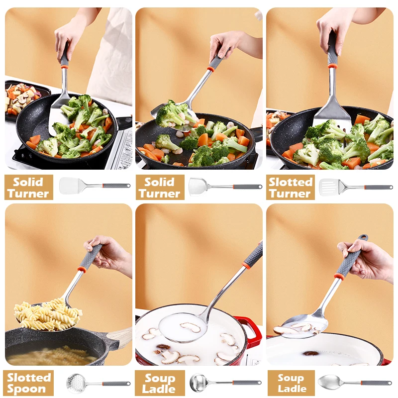 19 Pcs Kitchen Utensils Stainless Steel Cookware Set; Stainless Steel Kitchen Serving Utensil