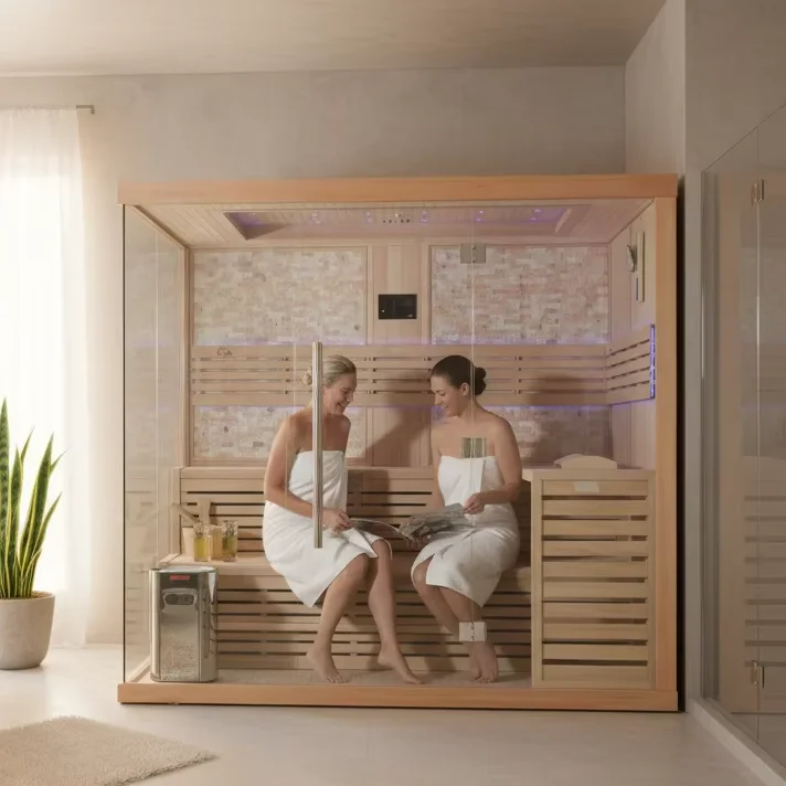 Solid Wood 4 Person Dry Steam Sauna Harvia Stove Dry Sauna Room Indoor Sauna Room