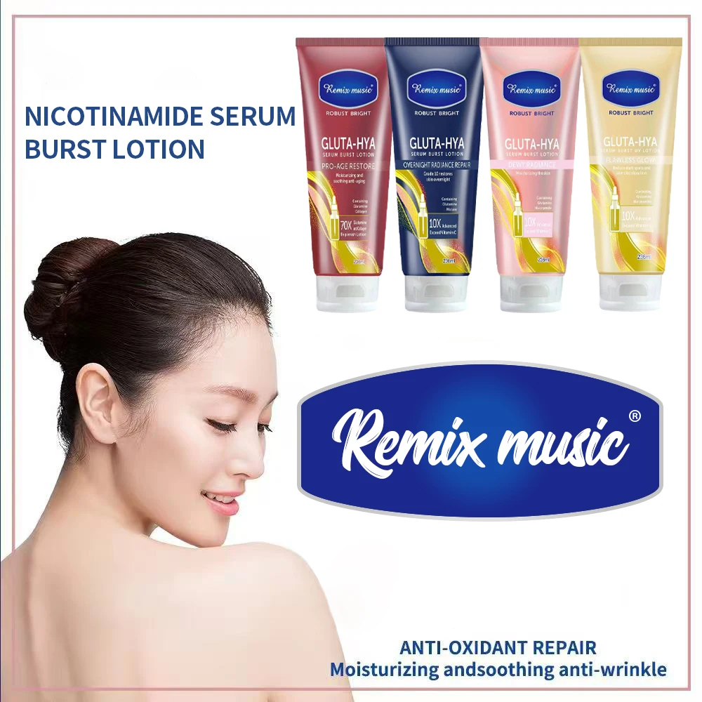 Remix Music Bright Whitening Moisturizing Smoothing Anti-aging GLUTA HYA  Serum Burst Body Lotion