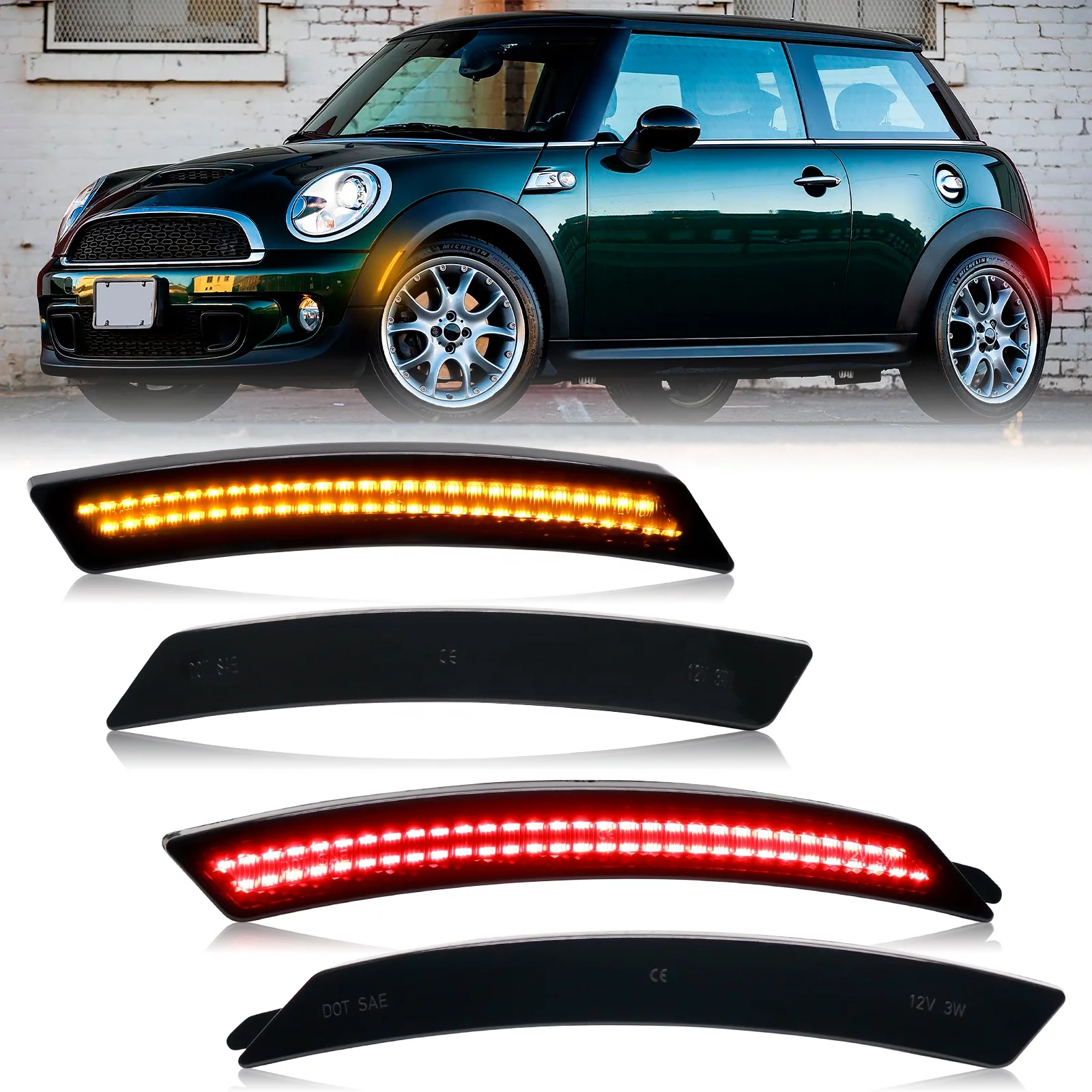 Amber LED Front Fender Side Marker Lights – Clear Lens Black Housing For Mini Cooper R55 R56 R57 R58 R59