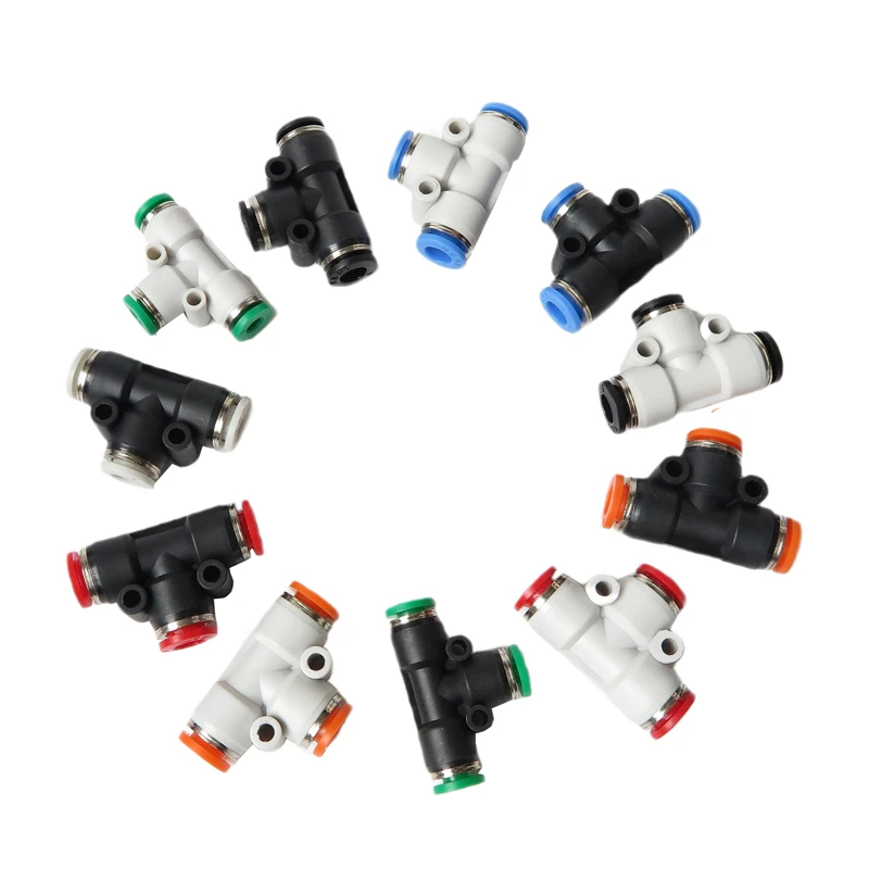 3 Way Red Tee Pipe Fittings Tee Push to Connect Pneumatic Air Tube Fittings