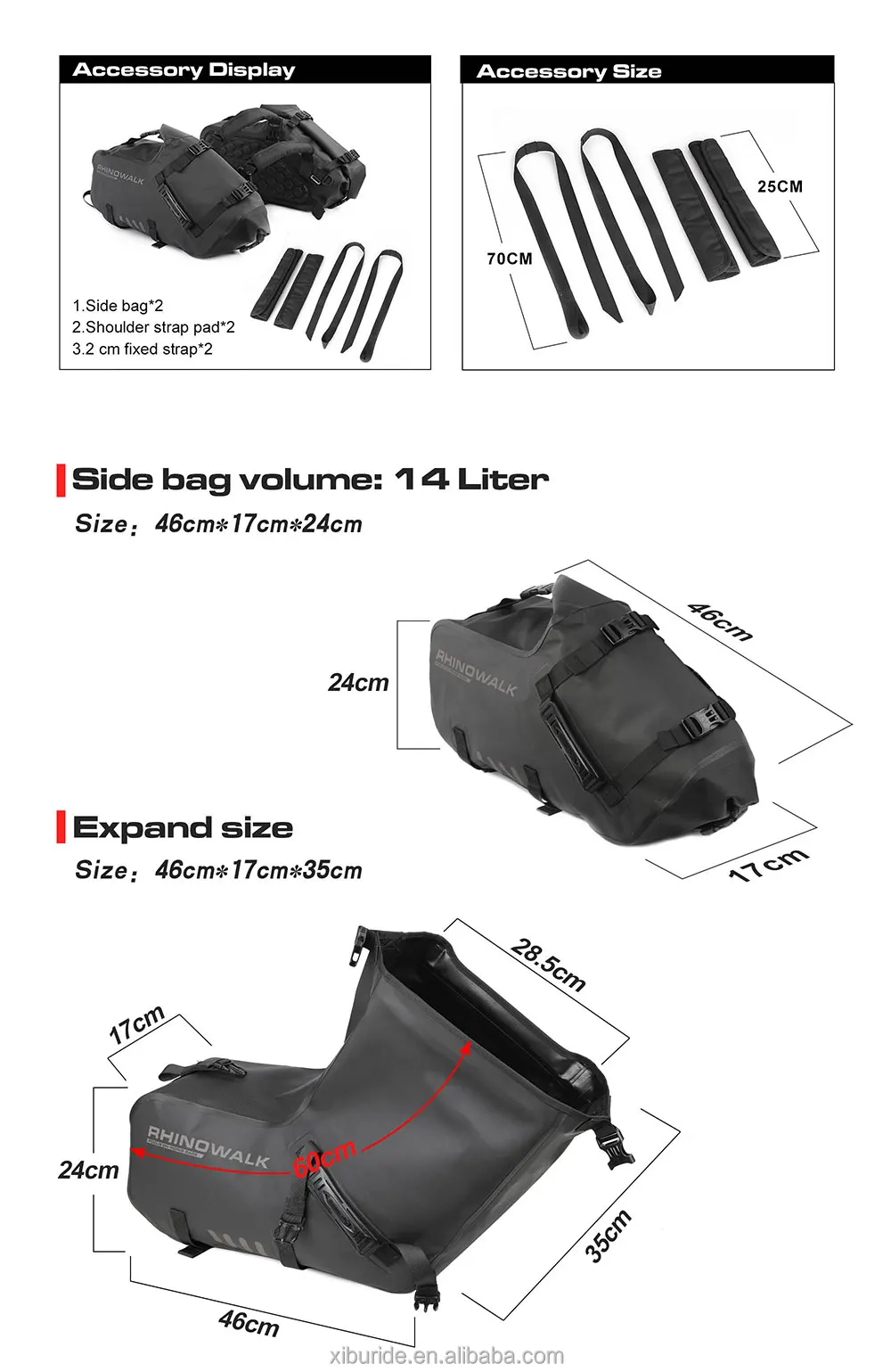Rhinowalk 18l Waterproof Motorcycle Side Bag/pair Motorbike Pannier