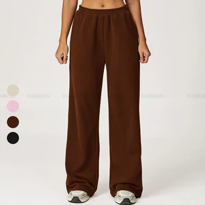 Women's High Waist Wide Leg Sweatpants Autumn Winter Yoga Solid Elastic Waist Sports Running Loose Straight Trousers With Pocket