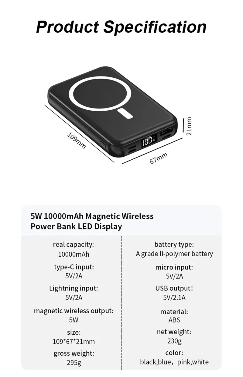 आईफोन मैग सेफ Xiaomi Samsung PoverBank के लिए वायरलेस पावर बैंक 10000mAh PD 20W चुंबकीय बाहरी बैटरी टाइप-सी फास्ट चार्जर