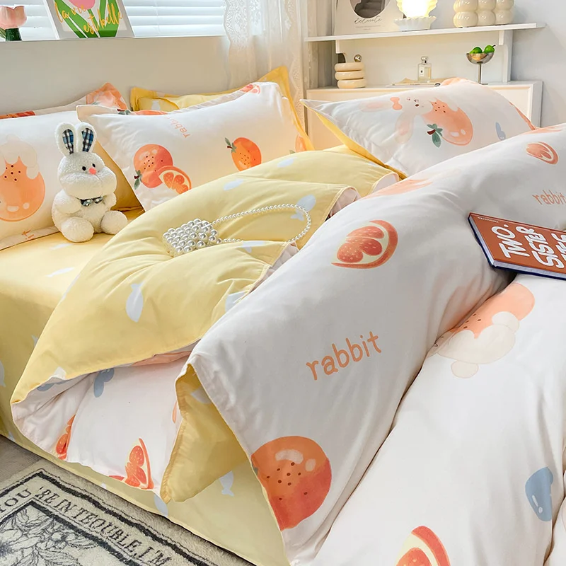 Home Bedding Set 100 Cotton Bed Sheet Set Washed Cotton 4piece Set