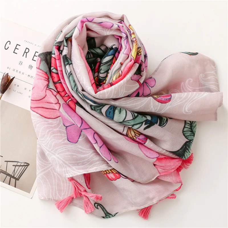 New Arrival Spring Color Viscose Cotton Headscarf Flower