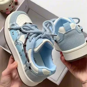 Women's Comfortable Chunky Low Cut Shoes with Lace-Up Platform and Thick Soled Board Hard-Wearing Design