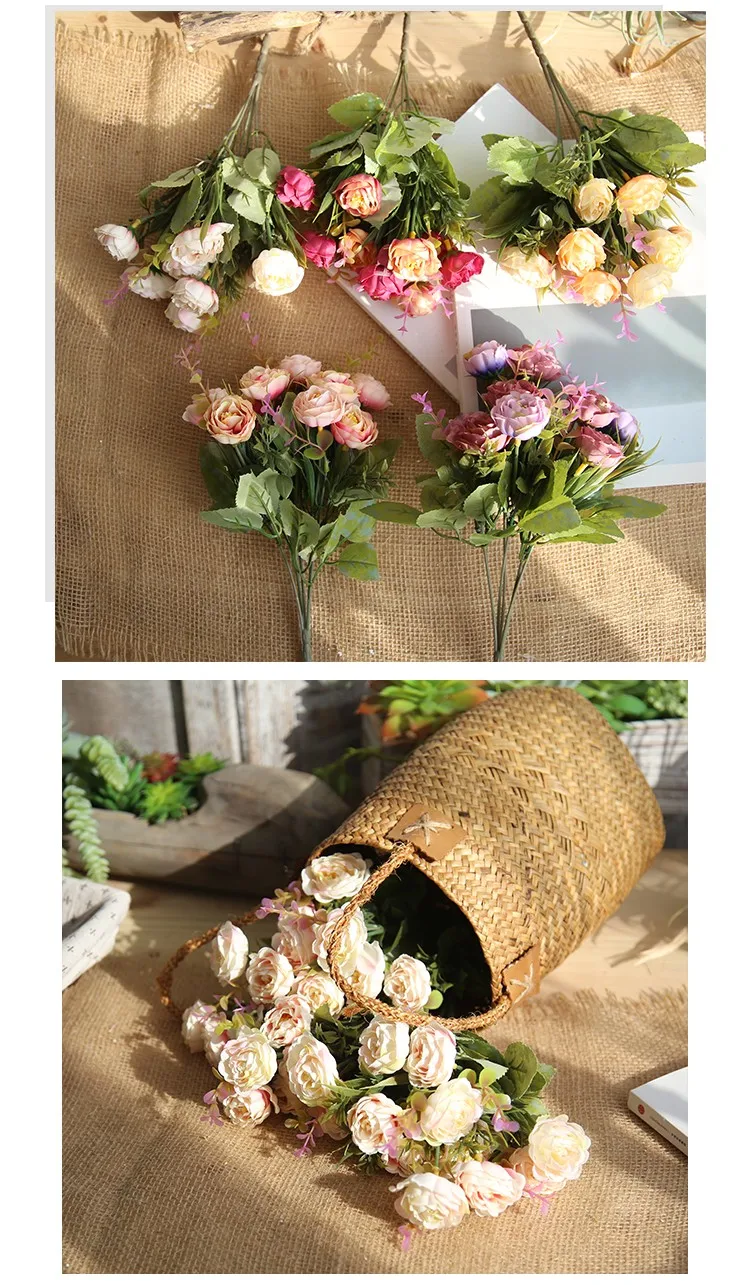 Mw46965 High Quality Silk Roses Wedding Flowers Plastic Artificial Fabric Rose Bunch For Home