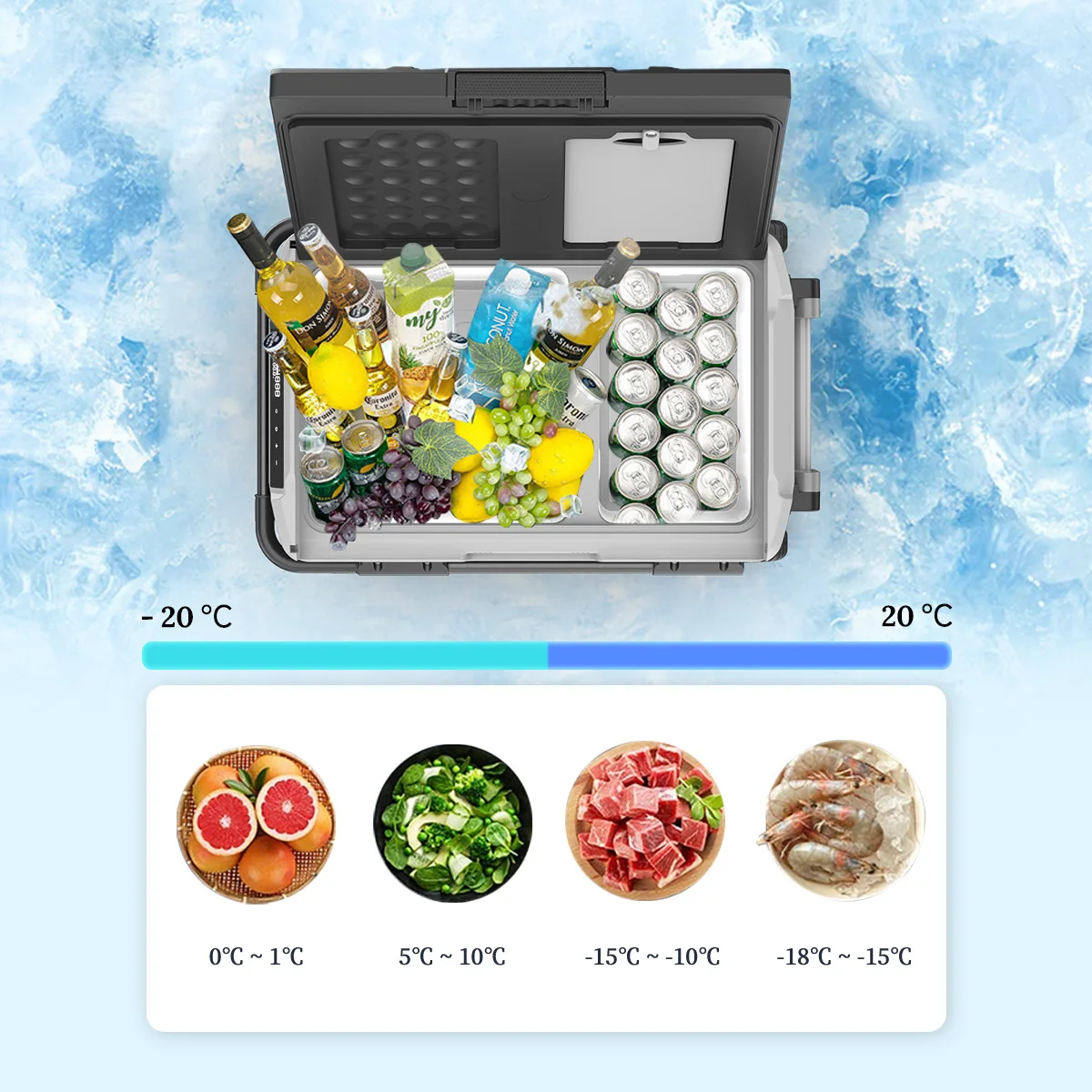 Alpicool ZGW Dual-zone Dual Control ABS Plastic Effective Cooling Mini Outdoor Camping Fridge Portable Refrigerator for Car