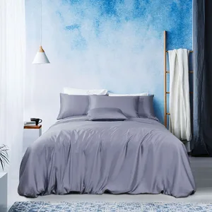 Hot Sale Queen Size Bed Sheets Grey Plain Duvet Cover Sets  4 Piece Lyocell Tencel Bedsheet Bedding Set