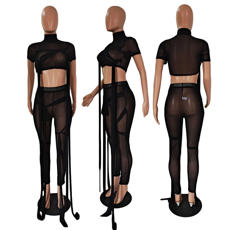 MOEN New Style wanita set Sexy Fashion Summer New Arrival 2021 Short Sleeves Long Pants Crop Top Two Piece Set