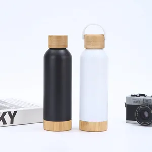 D5022 Custom Small Mouth Sports Bottle with Bamboo Cover and Bottom Stainless Steel Outdoor Portable Thermos Cup