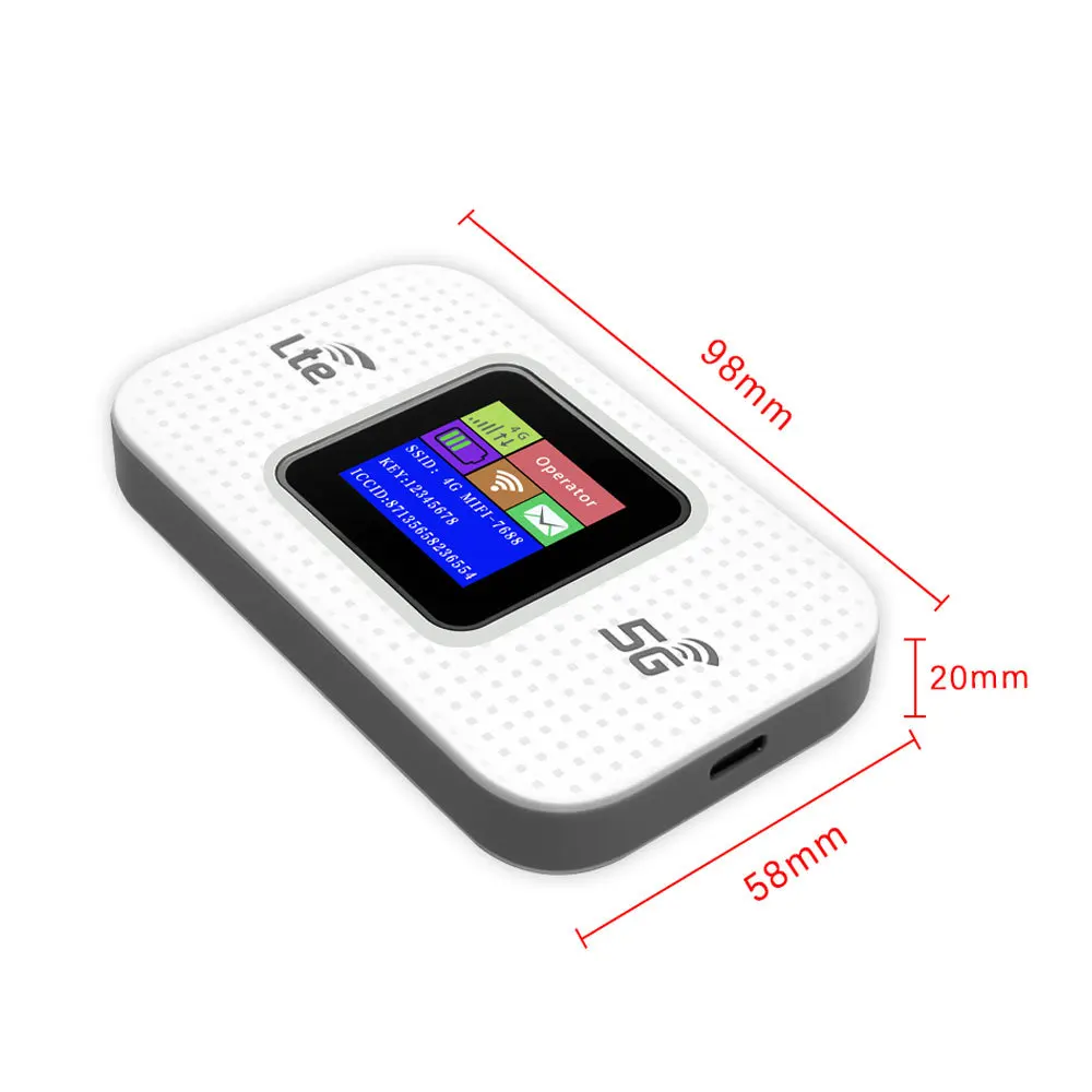 4G LTE Draagbare Wifi-hotspot, 150 Mbps Wifi-router met Simkaartsleuf voor Maximaal 10 Gebruikers, Wifi-hotspot met 2100 MAh-batterij