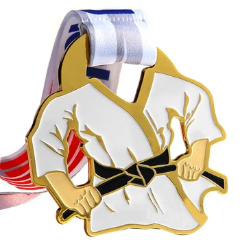 China manufacture wholesale design metal gold first place big award sports taekwondo judo medals custom karate medal with ribbon