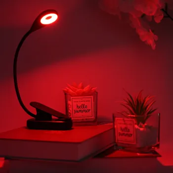 Portable Red 3 Brightness Rechargeable Clip LED Book Light Adjustable Flexible Reading Lamp