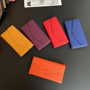 2024 Elegant First Layer Cowhide Women's Large Capacity Long Wallet Polyester New Elegant Small Clutch Bag for Mobile Phone