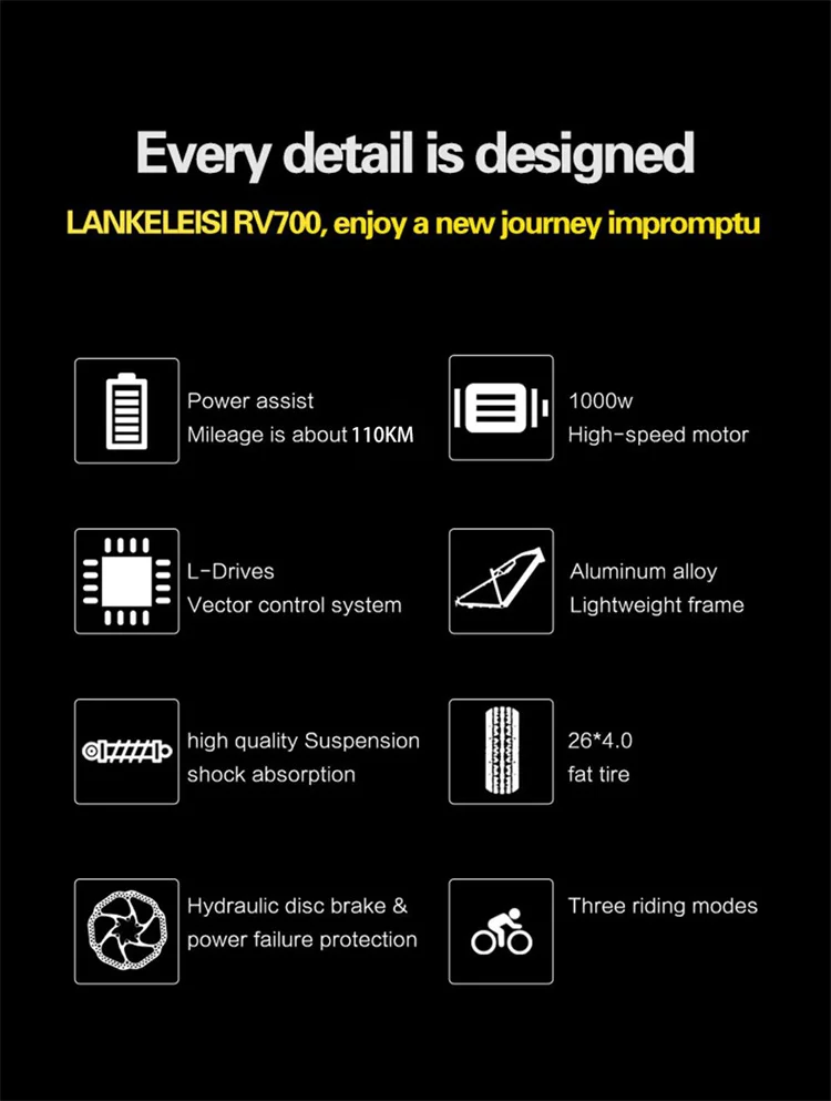 US EU warehouse Lankeleisi RV700 E Bike 1000W 26 inch Fat Electric Bike Full Suspension E Mountain bike