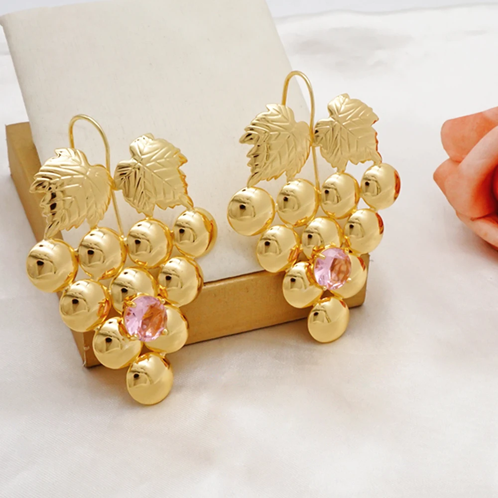 GDJWRI Z745 Grapes Design Layers with Stones Dubai Earrings Gold Plated  18k Jewelry