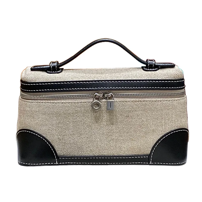 Second-generation LP19 Zipper Lunch Bag Canvas Cowhide Patchwork Tote Fashionable Crossbody Mini Bag Womens Makeup Pouch