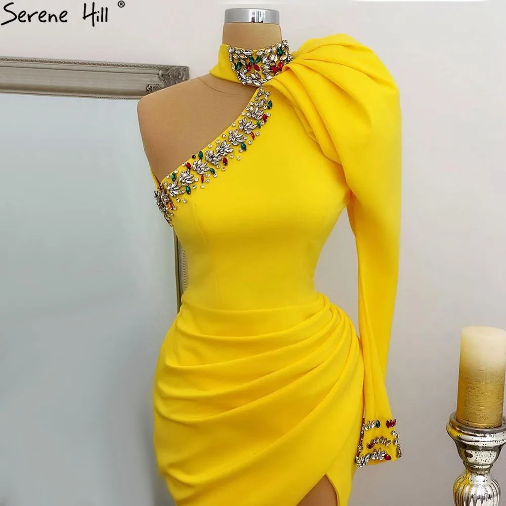 Serene Hill Yellow Mermaid Side Split Sexy Evening Dresses 2021 One  Shoulder Puff Sleeve Beaded Women Party Fashion Gown La70878 - Buy Evening  Dresses,Yellow Side Split Sexy Evening Dresses,One Shoulder Puff Sleeve