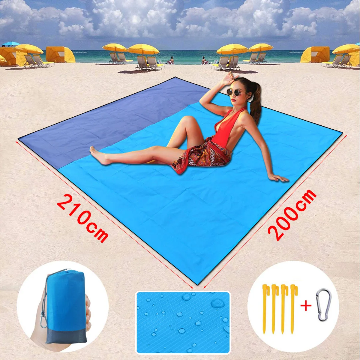 2x2.1m Waterproof Pocket Beach Blanket Folding Camping Mat Mattress Portable 