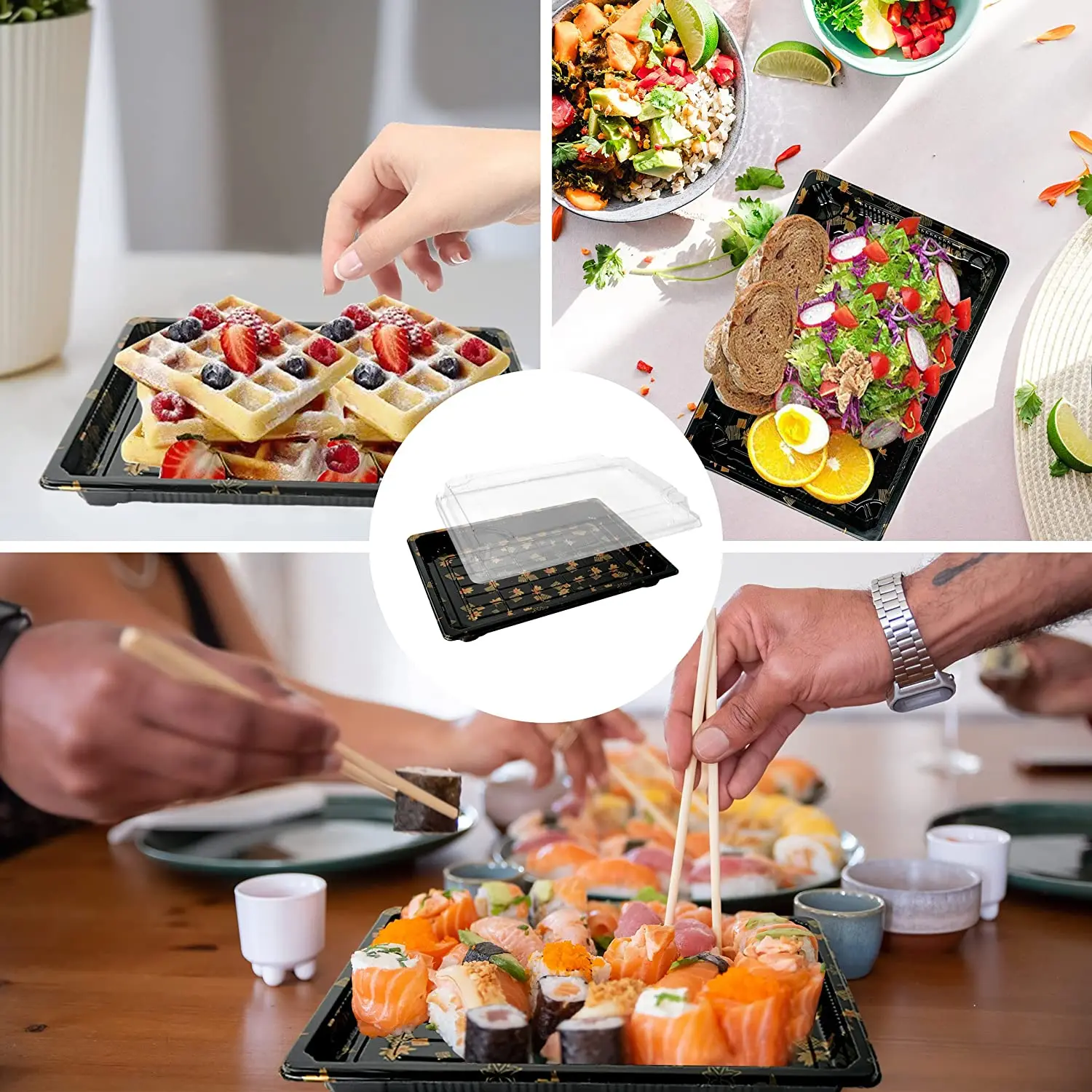 Plastic Sandwich Platters Tray With Clear Lids Disposable Catering